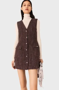 Женский коричневый твидовый сарафан Коричневый 36 MAJE MFPRO04461_brown