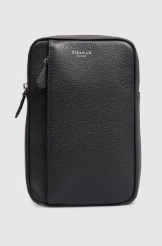 Синяя кожаная сумка-слинг с логотипом