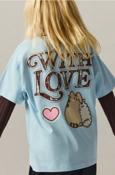Reserved - Футболка з принтом Pusheen - блідо-блакитний - 777KC-05X