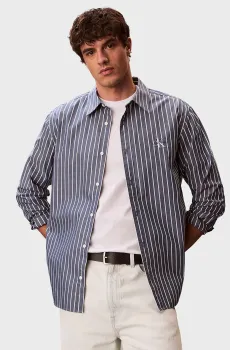 Мужская темно-синяя рубашка в полоску STRIPE WASHED POPLIN Синий XL Calvin Klein Jeans LV04RF106G