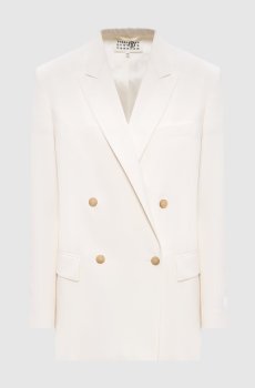 Белый двубортный жакет с шерстью