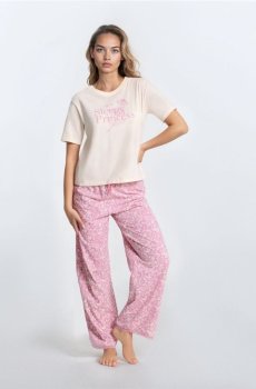 Двокомплектна бавовняна піжама - кремовий