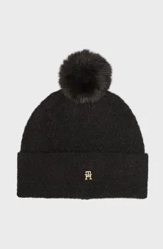 Женская черная шапка POM Черный ONESIZE Tommy Hilfiger AW0AW18178