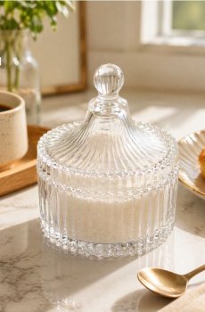 Рифлена цукорниця з кришкою - clear