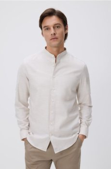 Reserved - Сорочка slim fit із високим вмістом бавовни - бежевий - 551HT-08X