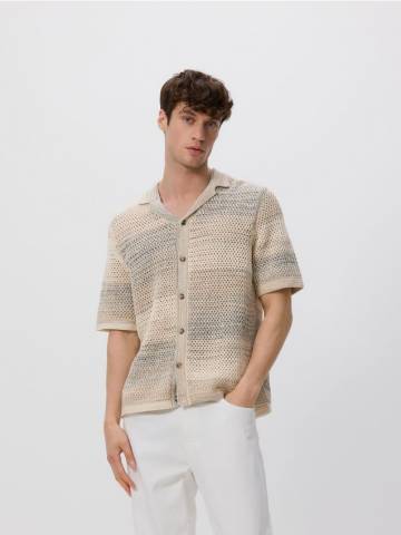 Reserved - Ажурный джемпер с коротким рукавом - бежевий - 930ED-80M