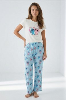Бавовняна двочастинна піжама з принтом Stitch - кремовий