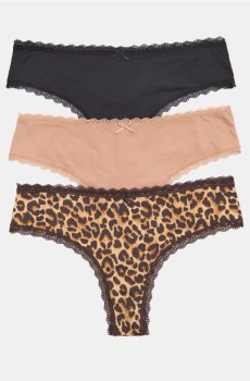 Трусики-танга з мереживом, 3 пари - різнобарвний