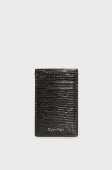 Мужской черный кожаный кардхолдер EMB LIZARD Черный ONESIZE Calvin Klein LV04D1052G