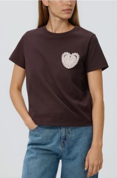 Reserved - Футболка с вышитой аппликацией - темно коричневий - 198HT-89X