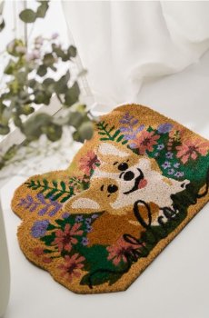 Килимок із мотивом коргі та написом welcome - різнобарвний