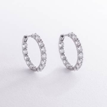 Серебряные серьги - кольца с фианитами 087610б Серебряные серьги - кольца с фианитами 087610б