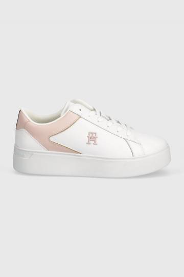 Кожаные кроссовки Tommy Hilfiger TH PLATFORM COURT SNEAKER цвет белый FW0FW07910 Кожаные кроссовки Tommy Hilfiger TH PLATFORM COURT SNEAKER цвет белый FW0FW07910