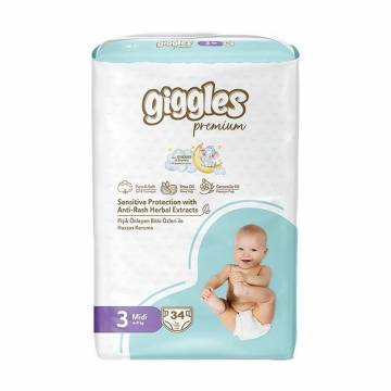 Подгузники Giggles Premium Midi размер 3 (4-9 кг), 34 шт Подгузники Giggles Premium Midi размер 3 (4-9 кг), 34 шт