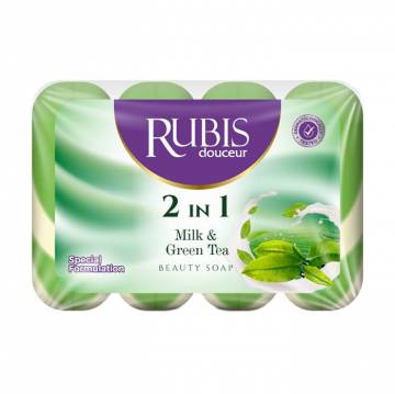 Твердое мыло Rubis 2 in 1 Milk & Green Tea Beauty Soap Молоко и зеленый чай, 4*90 г Твердое мыло Rubis 2 in 1 Milk & Green Tea Beauty Soap Молоко и зеленый чай, 4*90 г