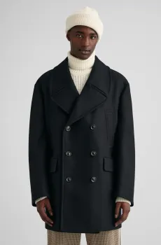 Мужское черное шерстяное пальто OVERSIZED WOOL PEACOAT Черный L Gant 7006258