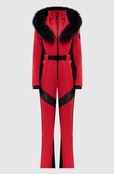 Красный горнолыжный комбинезон ELLE-ZR с мехом