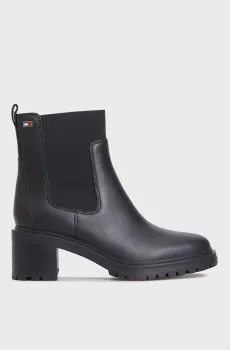 Женские черные кожаные ботильоны FLAG MID HEEL LEATHER Черный 37 Tommy Hilfiger FW0FW08163