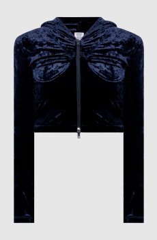 Синяя укороченная велюровая спортивная куртка