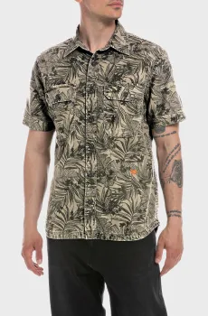 Мужская бежевая рубашка с узором Бежевый S Replay M4061 .000.73884