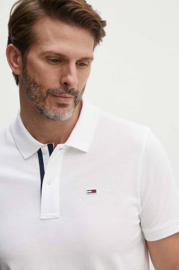 Хлопковое поло Tommy Jeans цвет белый однотонный DM0DM15370 Хлопковое поло Tommy Jeans цвет белый однотонный DM0DM15370