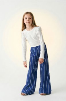 Бавовняні штани wide leg у смужку - індиго