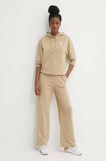 Хлопковая кофта Puma BETTER CLASSIC женская цвет бежевый с капюшоном с аппликацией 624227 Хлопковая кофта Puma BETTER CLASSIC женская цвет бежевый с капюшоном с аппликацией 624227