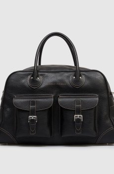 Черная кожаная дорожная сумка с принтом логотипа