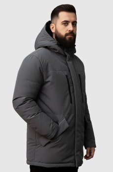 Мужская парка серая с капюшоном RD-412-grey