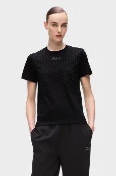 Женская черная футболка rhinestone rain Черный M Karl Lagerfeld A4W17050