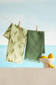 Набір кухонних рушників з квітковим мотивом, 2 шт. - світло-зелений