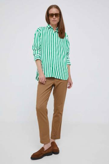 Хлопковая рубашка Polo Ralph Lauren женская цвет зелёный relaxed классический воротник Хлопковая рубашка Polo Ralph Lauren женская цвет зелёный relaxed классический воротник