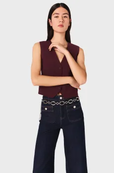 Женский бордовый шерстяной жилет Бордовый 40 MAJE MFPTO01213_Burgundy