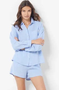 Женская голубая льняная рубашка JUSTINE Голубой M Etam 6540682