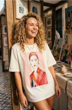 Бавовняна футболка з принтом - кремовий