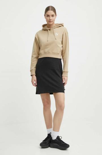 Хлопковая кофта Puma BETTER CLASSIC женская цвет бежевый с капюшоном с аппликацией 624229 Хлопковая кофта Puma BETTER CLASSIC женская цвет бежевый с капюшоном с аппликацией 624229