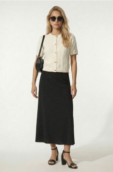 Віскозна міді спідниця з боковими розрізами - чорний