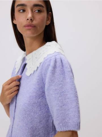 Reserved - Кардиган з оздобленим коміром - лавандовий - 762IM-04M