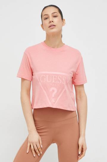 Хлопковая футболка Guess цвет розовый Хлопковая футболка Guess цвет розовый