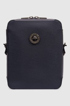 Синяя кожаная сумка с эмблемой в виде головы орла