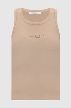 Бежевый топ в рубчике с логотипом