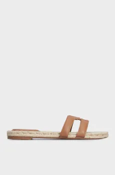 Женские коричневые кожаные слайдеры TH EMBOSS FLAT ESP Коричневый 37 Tommy Hilfiger FW0FW07928