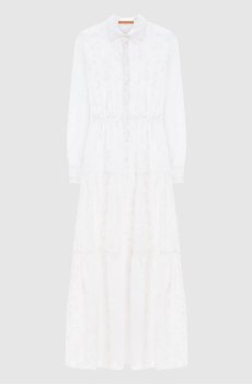 Белое платье-рубашка макси с вышивкой