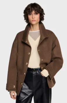 Женское коричневое шерстяное пальто Коричневый 38 Sandro SFPOU00824_Olive Green