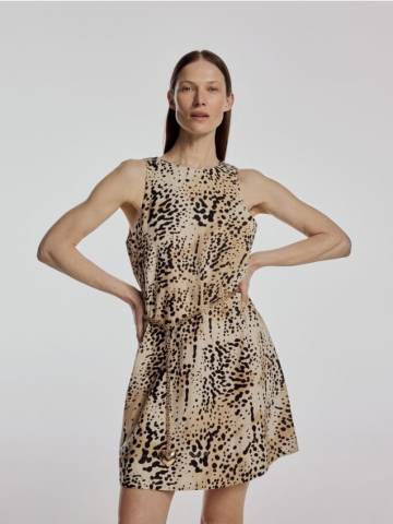 Reserved - Лляна міні-сукня - різнобарвний - XR905-MLC Reserved - Лляна міні-сукня - різнобарвний - XR905-MLC