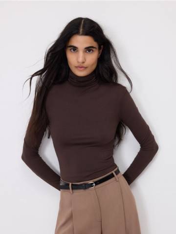 Reserved - LADIES` BLOUSE BODY - темно коричневий - ZQ813-89X