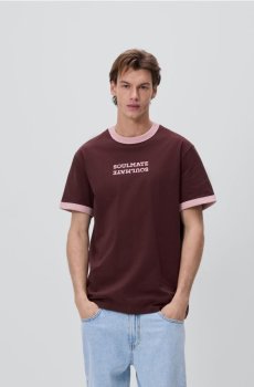 Reserved - Футболка вільного крою з принтом - коричневий - WD018-88X