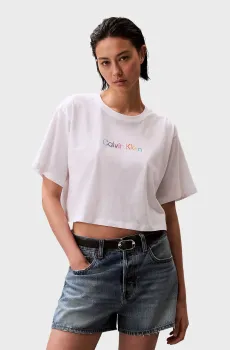 Женская белая футболка COTTON BOXY CROP PRIDE Белый S Calvin Klein LV00QS7470