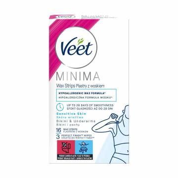 Восковые полоски для депиляции Veet Minima для чувствительной кожи, для линии бикини и подмышек, 16 шт Восковые полоски для депиляции Veet Minima для чувствительной кожи, для линии бикини и подмышек, 16 шт
