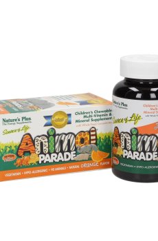 Мультивитамины и минералы для детей NaturesPlus Source of Life Animal Parade со вкусом апельсина, 90 жевательных таблеток